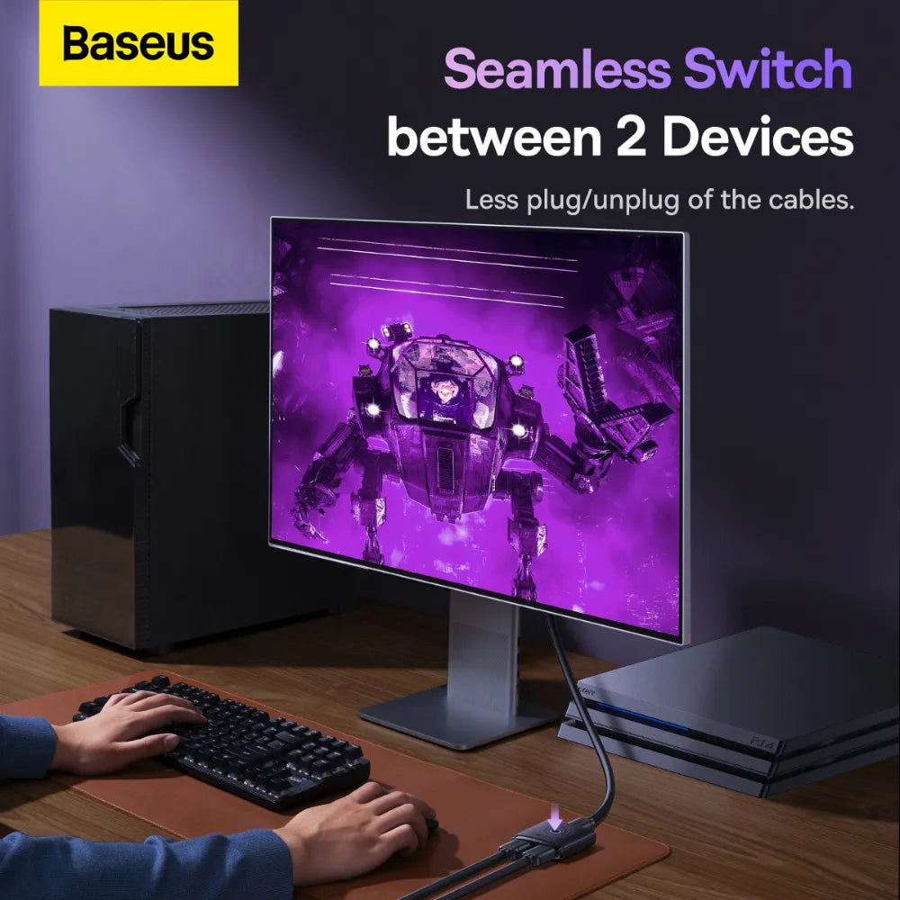 Baseus AirJoy Series HDMI Switch 4K@60Hz 2-in-1 Bidirectional with Built-in 1m Cable for Dual Display & Device Switching