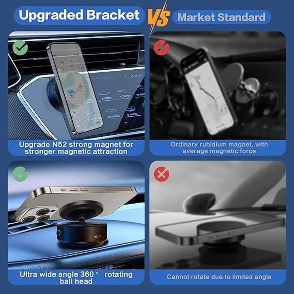 XT60-E 360° Rotatable Wireless Fast Charging With Vacuum Car Mount-Black