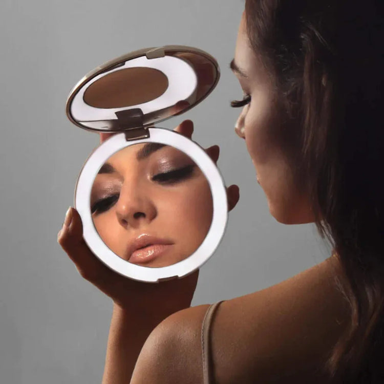 Rechargeable LED Lighted Travel Makeup Mirror – 1X/10X Magnification, 5-Inch Daylight LED Compact Mirror - White