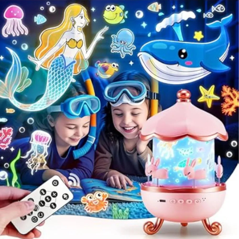 Bunny’s Carousel Night Light Projector – 315 Color, 10 Music Modes, 360° Rotation & Remote Control – Rechargeable