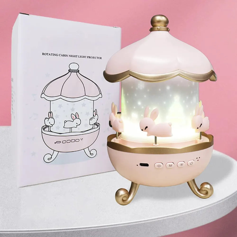 Bunny’s Carousel Night Light Projector – 315 Color, 10 Music Modes, 360° Rotation & Remote Control – Rechargeable