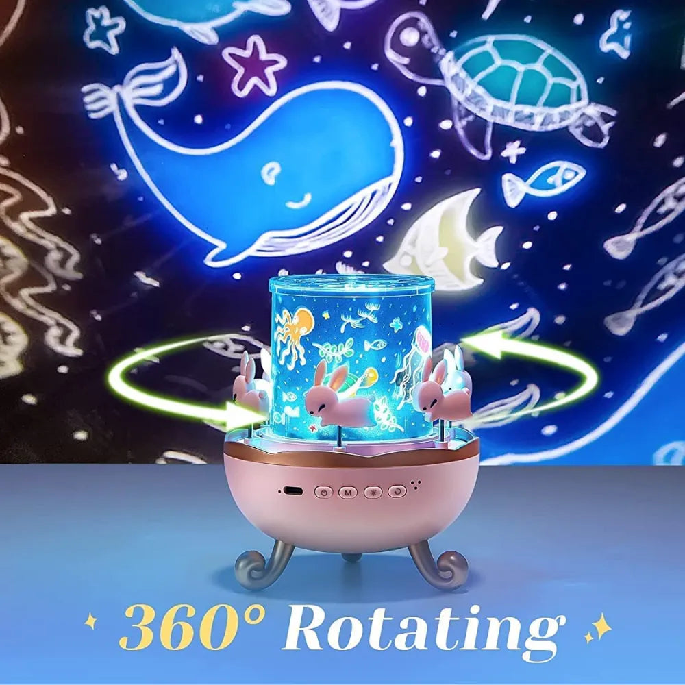 Bunny’s Carousel Night Light Projector – 315 Color, 10 Music Modes, 360° Rotation & Remote Control – Rechargeable