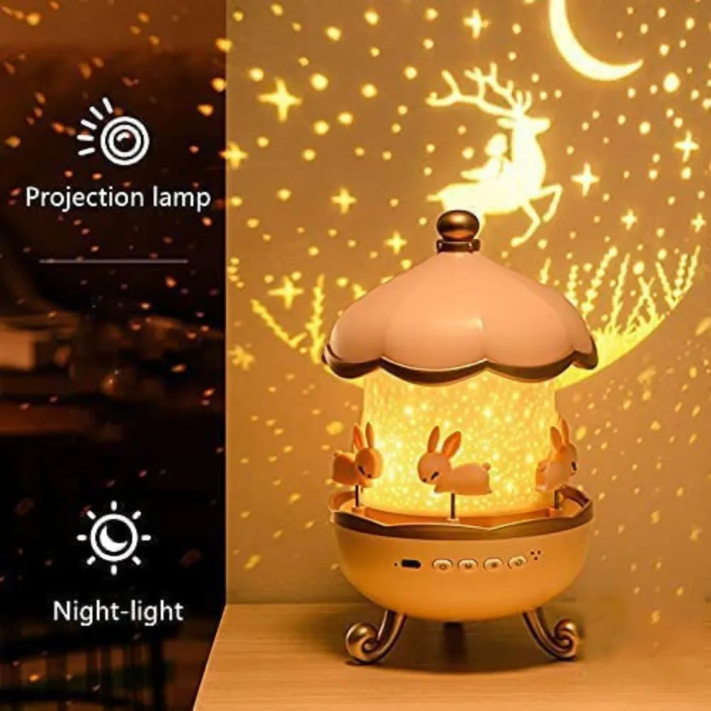 Bunny’s Carousel Night Light Projector – 315 Color, 10 Music Modes, 360° Rotation & Remote Control – Rechargeable