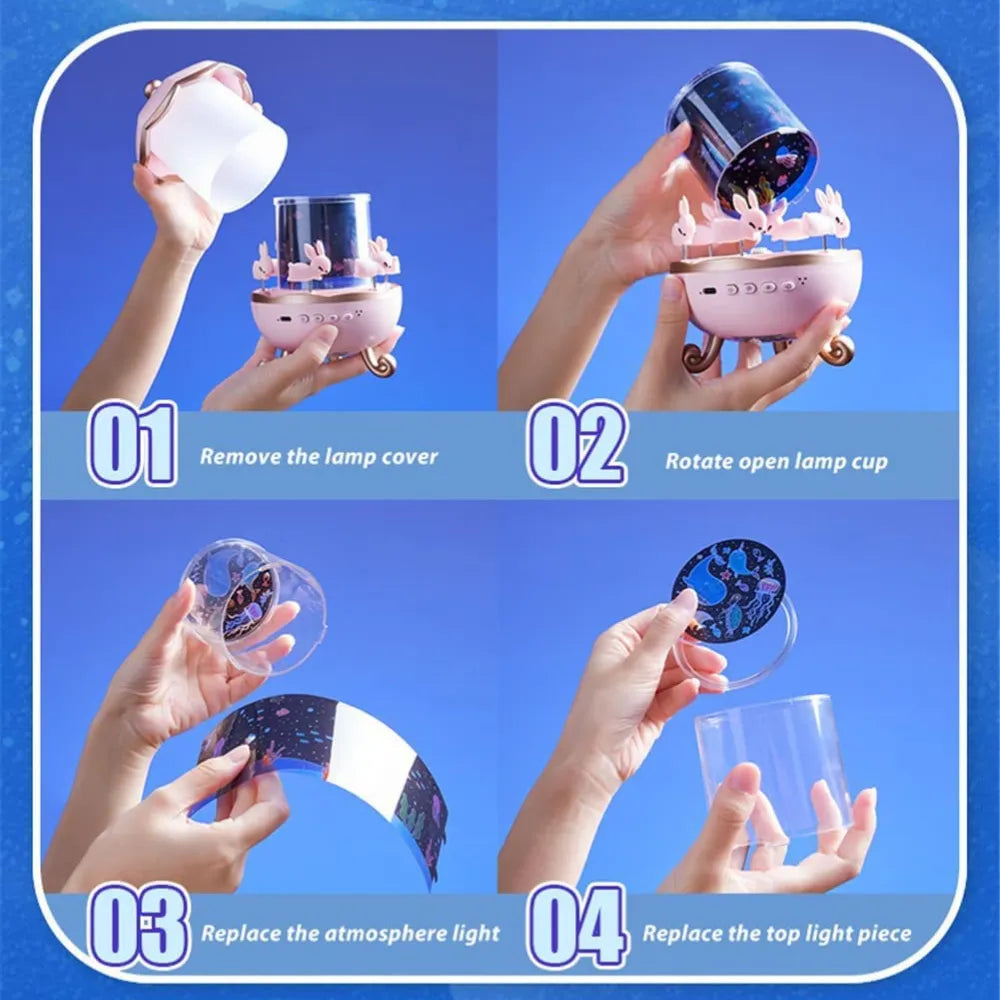 Bunny’s Carousel Night Light Projector – 315 Color, 10 Music Modes, 360° Rotation & Remote Control – Rechargeable