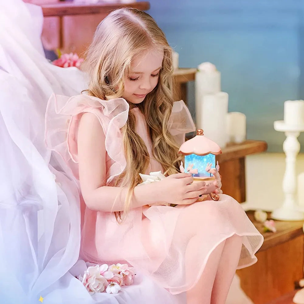 Bunny’s Carousel Night Light Projector – 315 Color, 10 Music Modes, 360° Rotation & Remote Control – Rechargeable