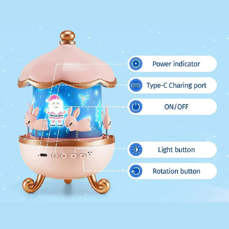 Bunny’s Carousel Night Light Projector – 315 Color, 10 Music Modes, 360° Rotation & Remote Control – Rechargeable