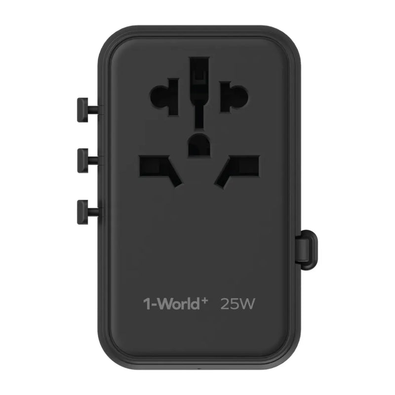 MOMAX 1-World 25W Travel Adapter – 3-Port AC Charger with USB-C Cable, PD Fast Charging, Universal Compatibility for Phones & Tablets