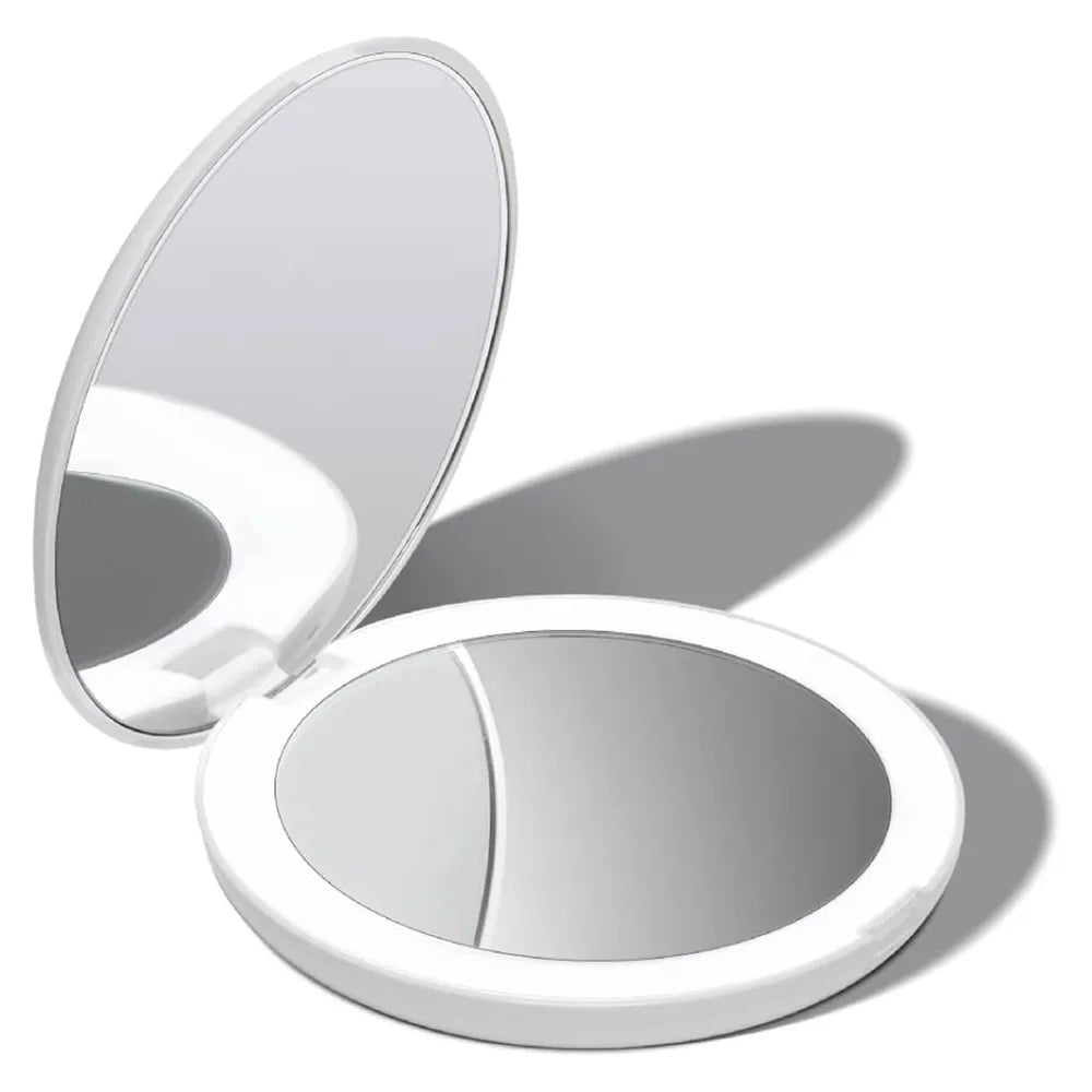 Rechargeable LED Lighted Travel Makeup Mirror – 1X/10X Magnification, 5-Inch Daylight LED Compact Mirror - White