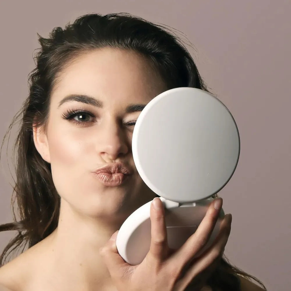 Rechargeable LED Lighted Travel Makeup Mirror – 1X/10X Magnification, 5-Inch Daylight LED Compact Mirror - White