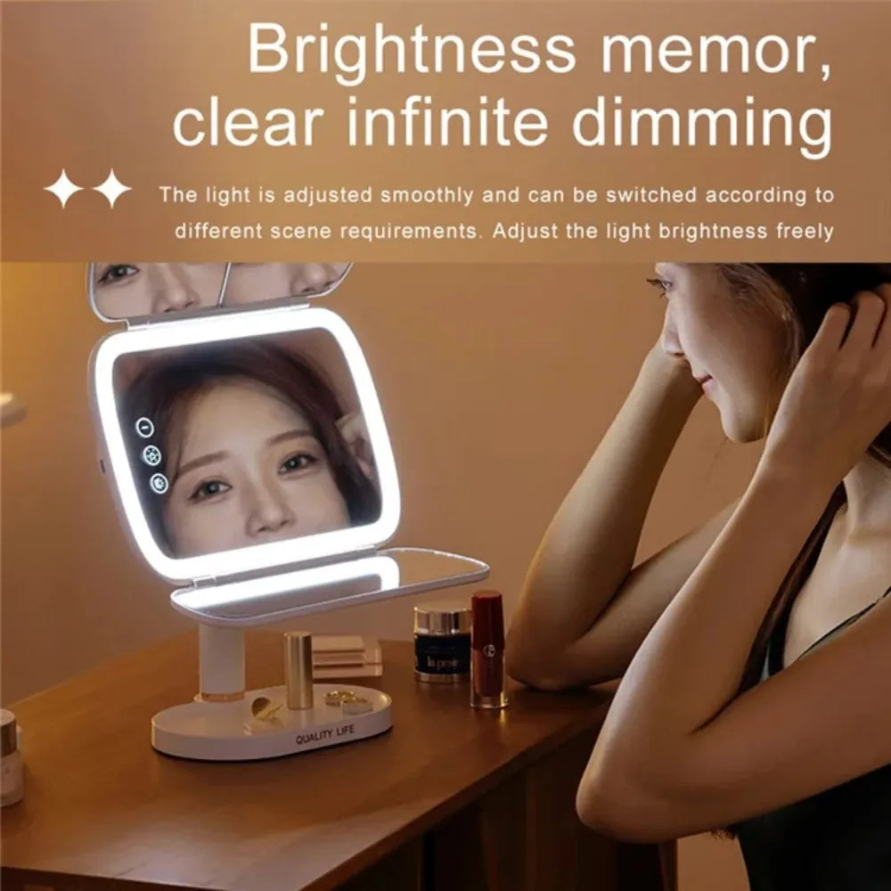 LED Makeup Mirror with Adjustable Brightness & 3X Magnification