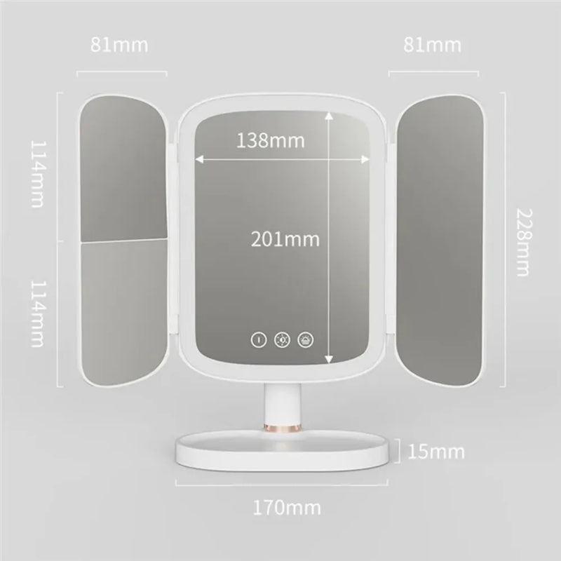 LED Makeup Mirror with Adjustable Brightness & 3X Magnification