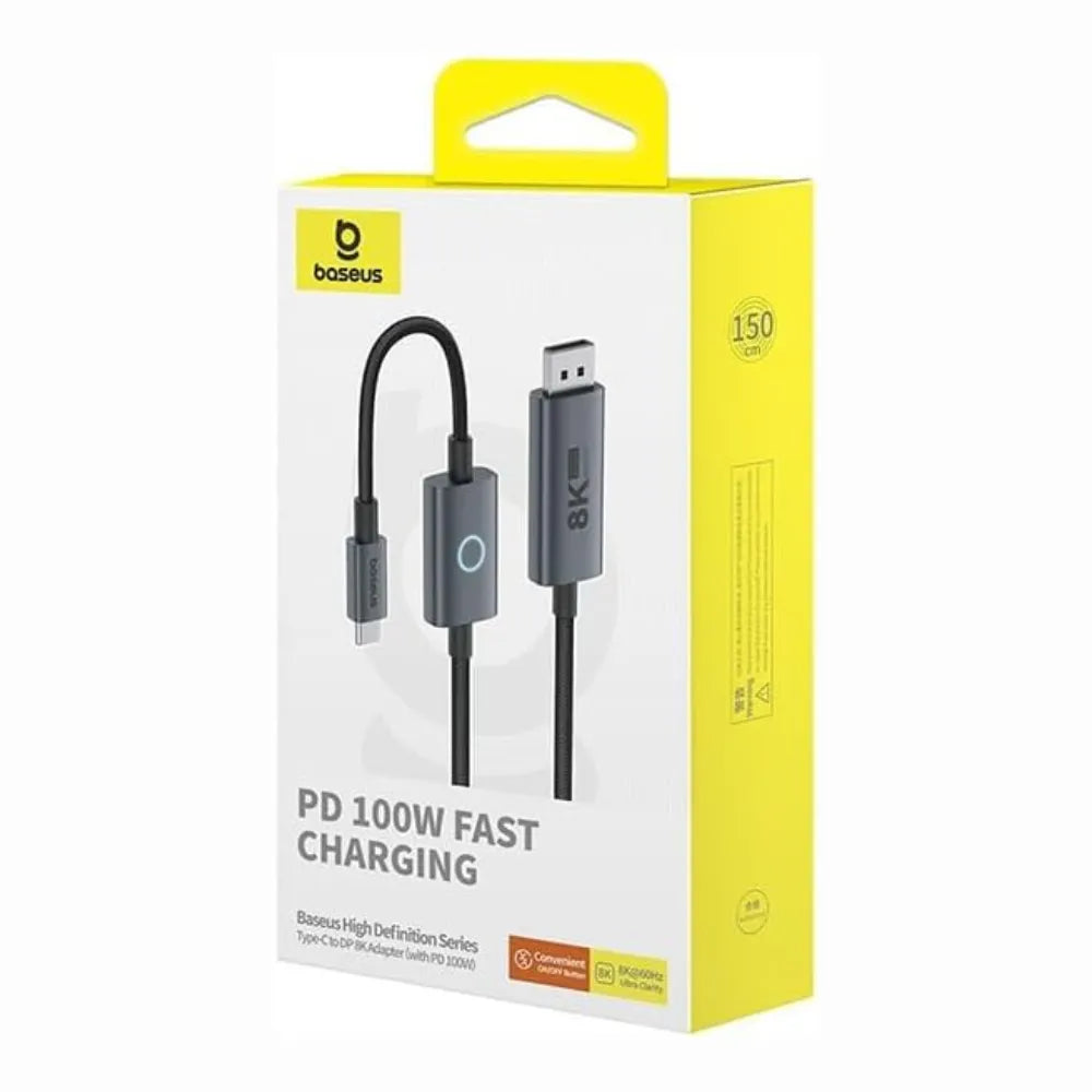 Baseus High Definition Type-C to DP Adapter Cable 8K@60Hz with 100W PD, ON/OFF Button, 1.5M