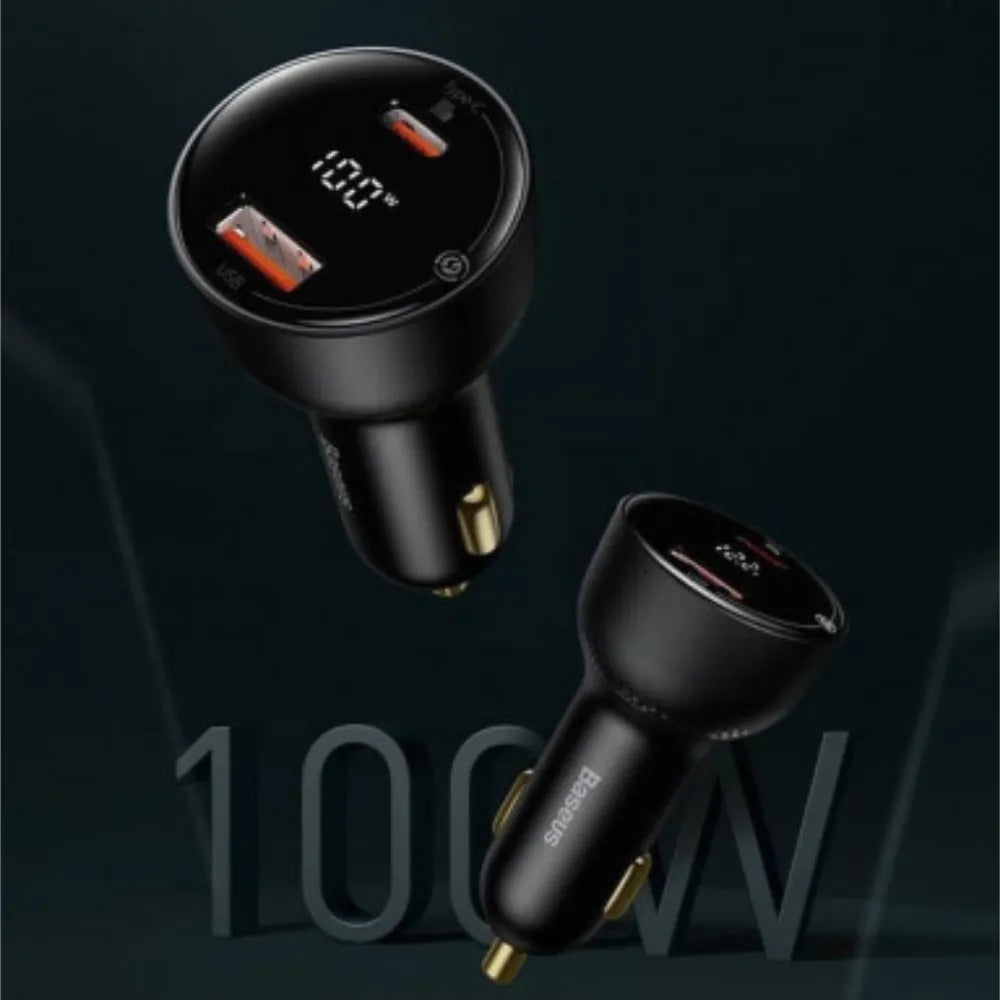 Baseus Superme Digital Display Car Charger 100W Dual Quick Charge USB + Type-C with 65W PD Output for Smartphones & Laptops