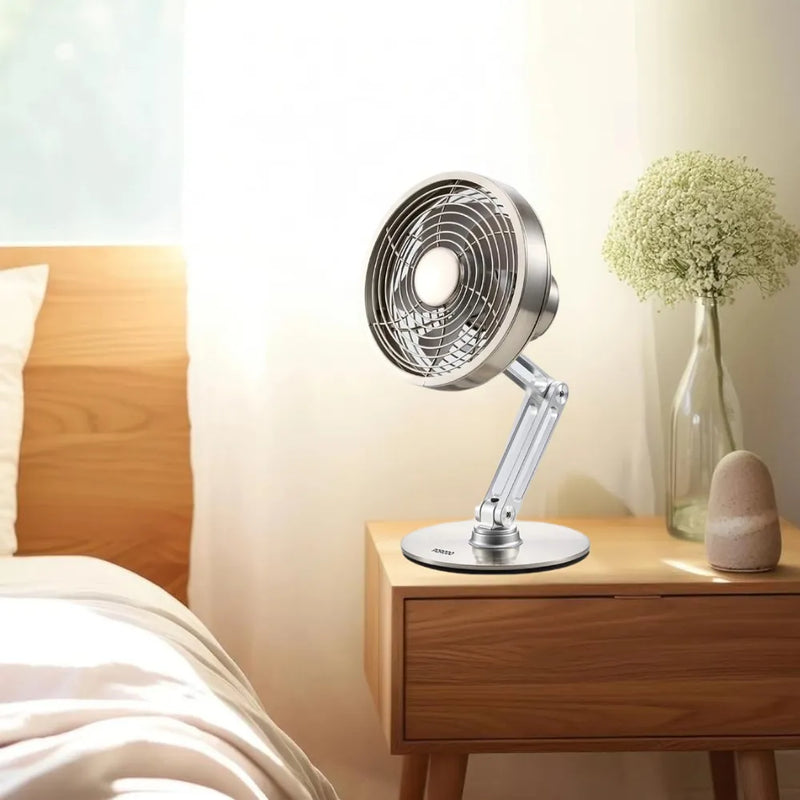 Metal Desk Fan 2000mAh Rechargeable Battery, 3 Speed Levels, Adjustable Height & Angle, 360° Rotating Base, Type-C Charging