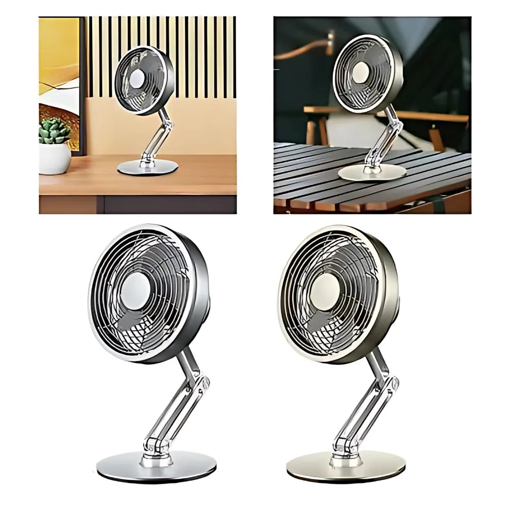 Metal Desk Fan 2000mAh Rechargeable Battery, 3 Speed Levels, Adjustable Height & Angle, 360° Rotating Base, Type-C Charging