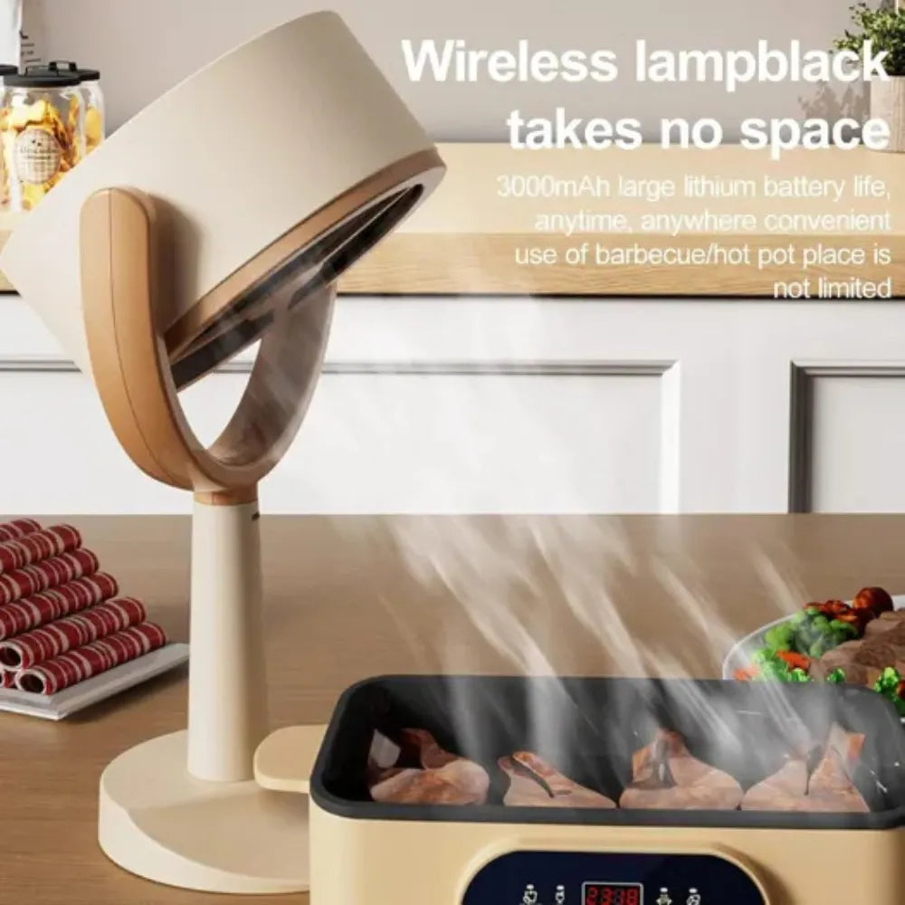 Compact Portable Mini Range Hood, ABS Build, Rechargeable, Washable Carbon Filter, One-Touch Operation, Desktop Extractor for Home & Camping