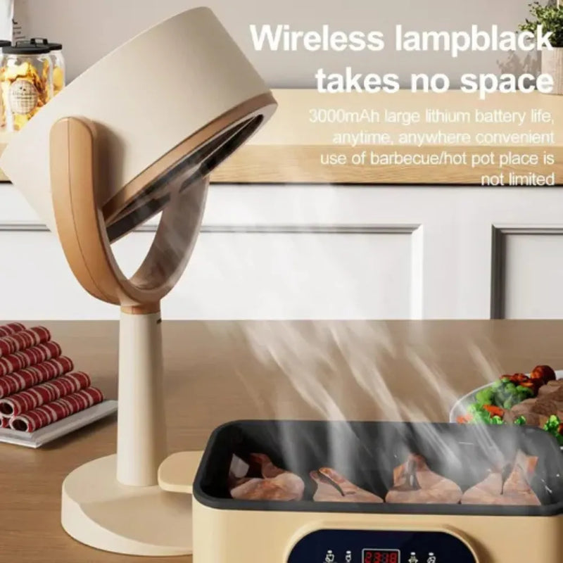 Compact Portable Mini Range Hood, ABS Build, Rechargeable, Washable Carbon Filter, One-Touch Operation, Desktop Extractor for Home & Camping