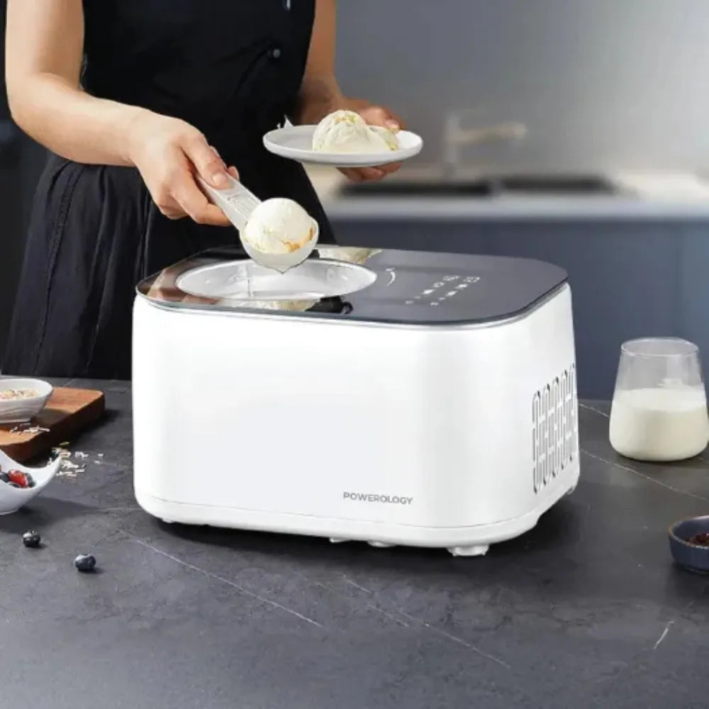 Powerology Ice Cream & Frozen Yogurt Machine 1L Capacity, 100W Cooling Power, 4 Mixing Modes, Quick-Freeze Technology, Low Noise