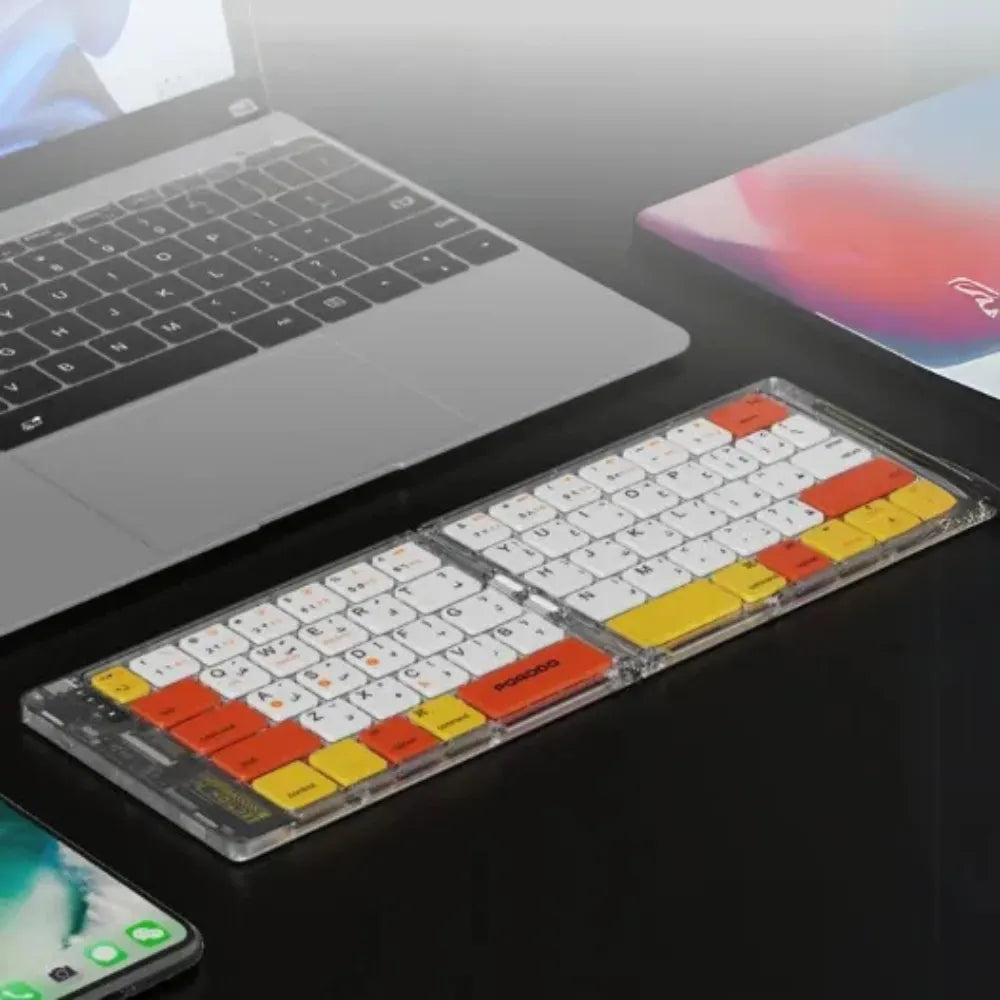 Porodo Crystal Shell Wireless Keyboard Bluetooth | Leather Backcase | Scissor Switch | Type-C | Compatible with Windows, Mac, iOS & Android