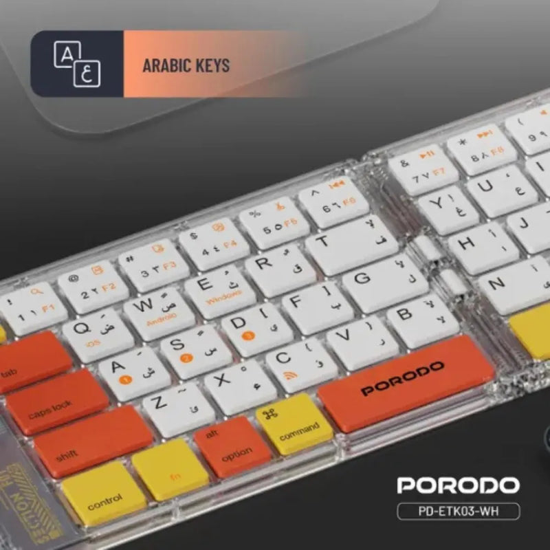 Porodo Crystal Shell Wireless Keyboard Bluetooth | Leather Backcase | Scissor Switch | Type-C | Compatible with Windows, Mac, iOS & Android