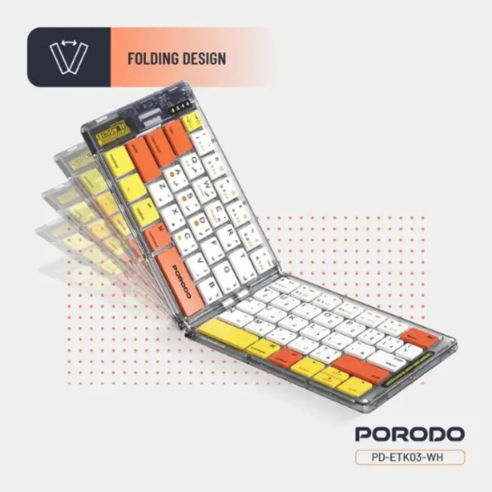Porodo Crystal Shell Wireless Keyboard Bluetooth | Leather Backcase | Scissor Switch | Type-C | Compatible with Windows, Mac, iOS & Android