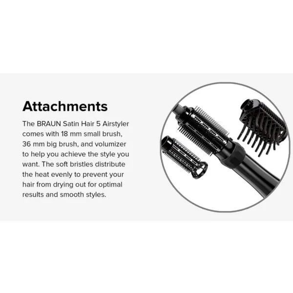Braun Satin Hair 5 AS 530 Airstyler with Steam Function,18mm Small Brush, 36mm Big Brush & Volumizer 1000W Corded Electric