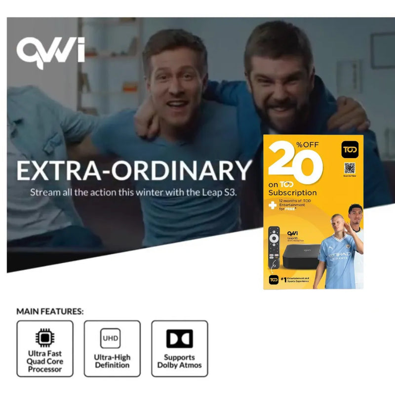 QVWi LEAP S3 4K UHD Android TV Box with Google TV, HDR10+ Support, Voice Control Bluetooth Remote, Streaming Services Compatible