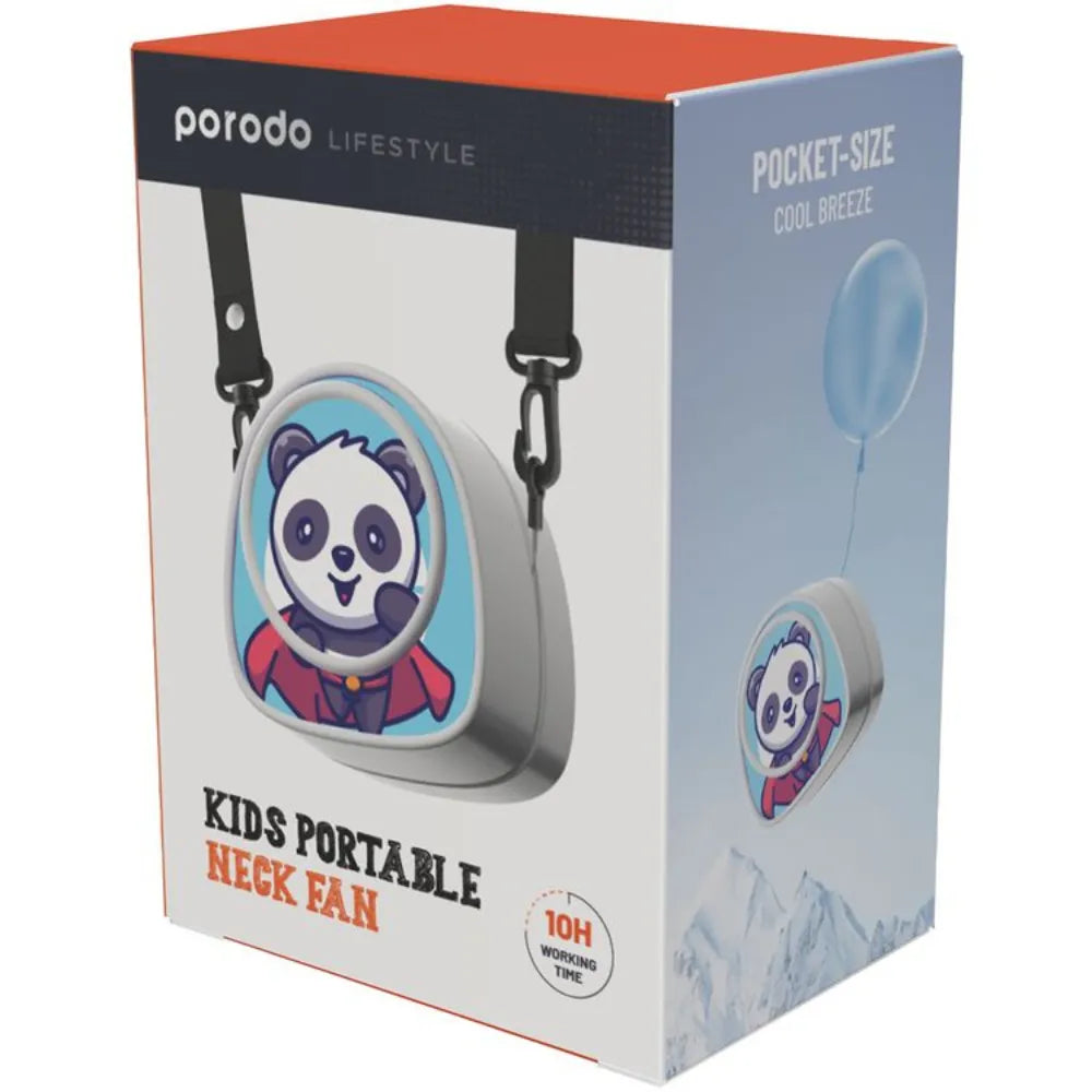 Porodo Life Style Kids Portable Neck Fan 900mAh Battery with 3-Speed Settings, Adjustable Lanyard, Up to 10 Hours Working Time – Blue