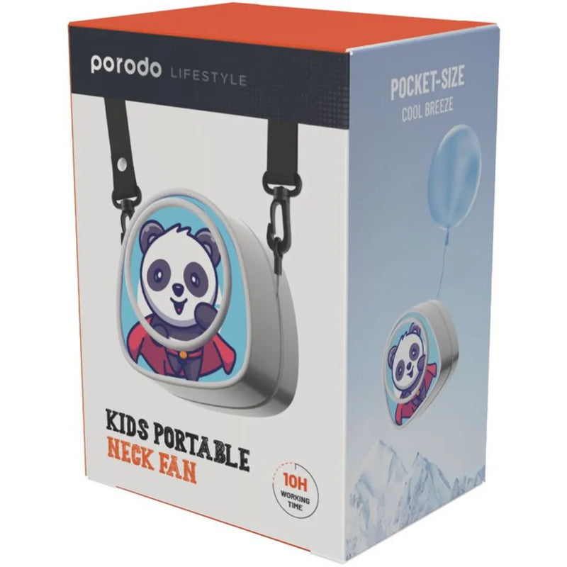 Porodo Life Style Kids Portable Neck Fan 900mAh Battery with 3-Speed Settings, Adjustable Lanyard, Up to 10 Hours Working Time – Blue