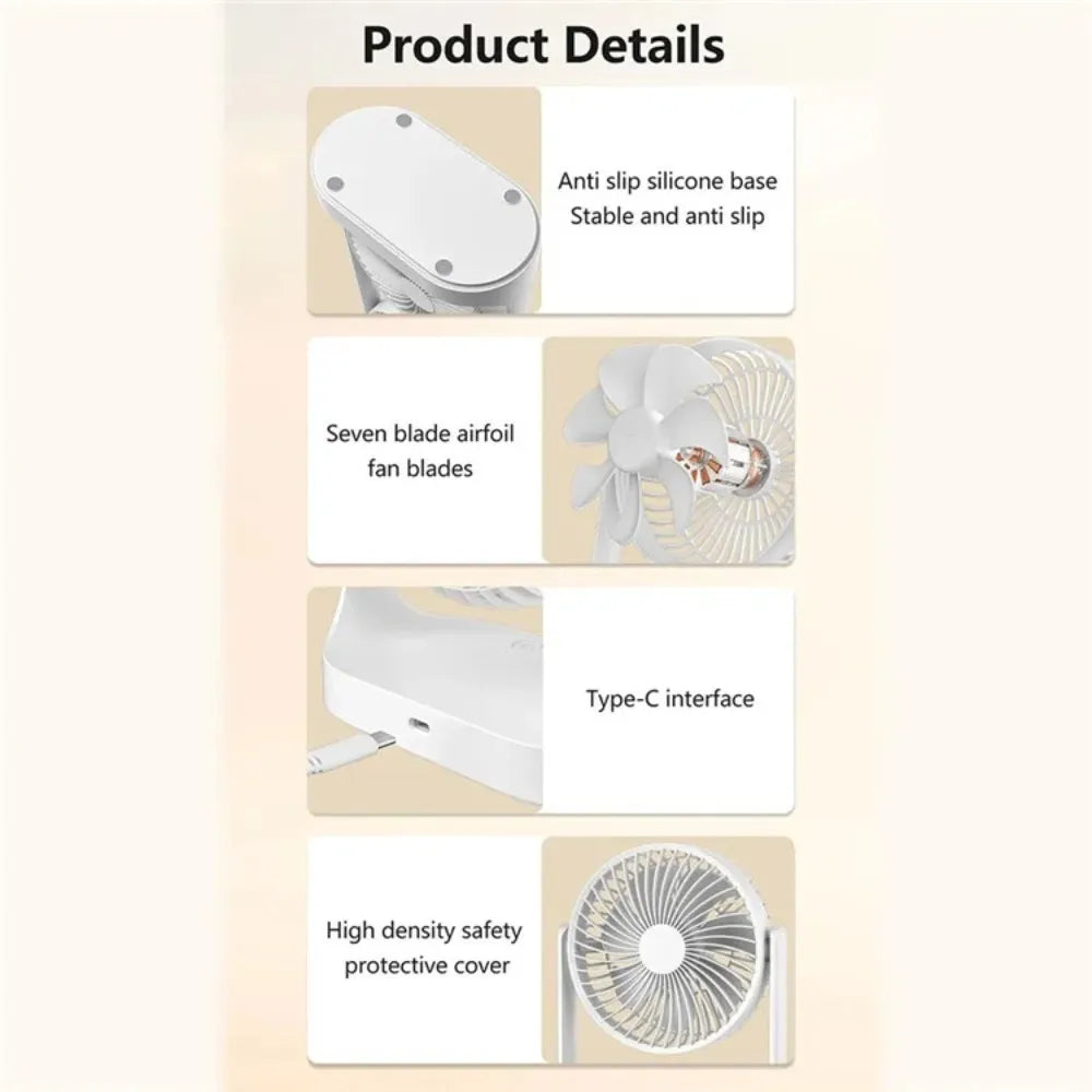 Dual-Head Rechargeable Desk Fan, 4000mAh Battery, 3-Speed Airflow, Portable USB Table Fan for Office, Dorm & Travel – ABS/PC/PP Build