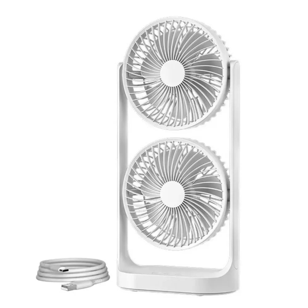 Dual-Head Rechargeable Desk Fan, 4000mAh Battery, 3-Speed Airflow, Portable USB Table Fan for Office, Dorm & Travel – ABS/PC/PP Build