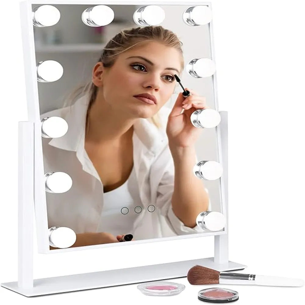 Hollywood Lighted Vanity Mirror with 12 Dimmable Bulbs and 3 Color Lightning Modes 12v Power Supply Cord