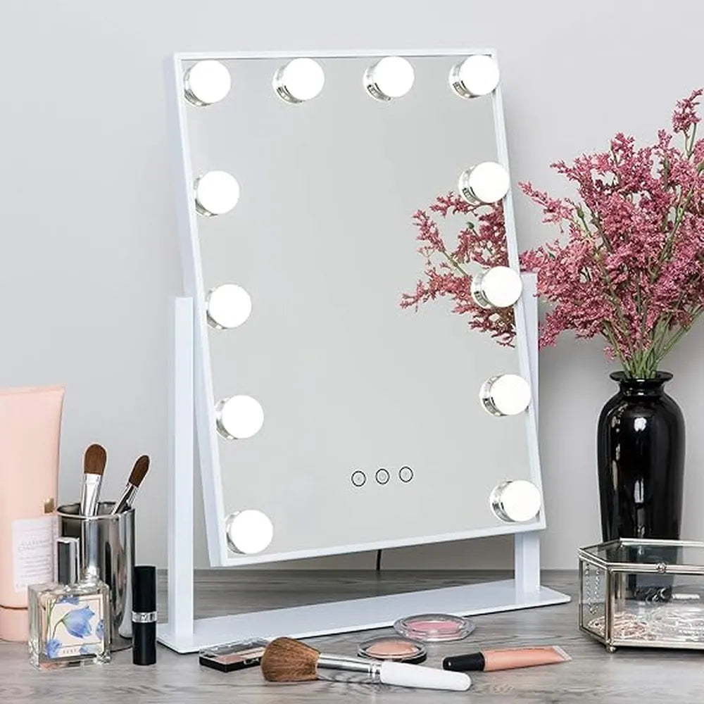 Hollywood Lighted Vanity Mirror with 12 Dimmable Bulbs and 3 Color Lightning Modes 12v Power Supply Cord