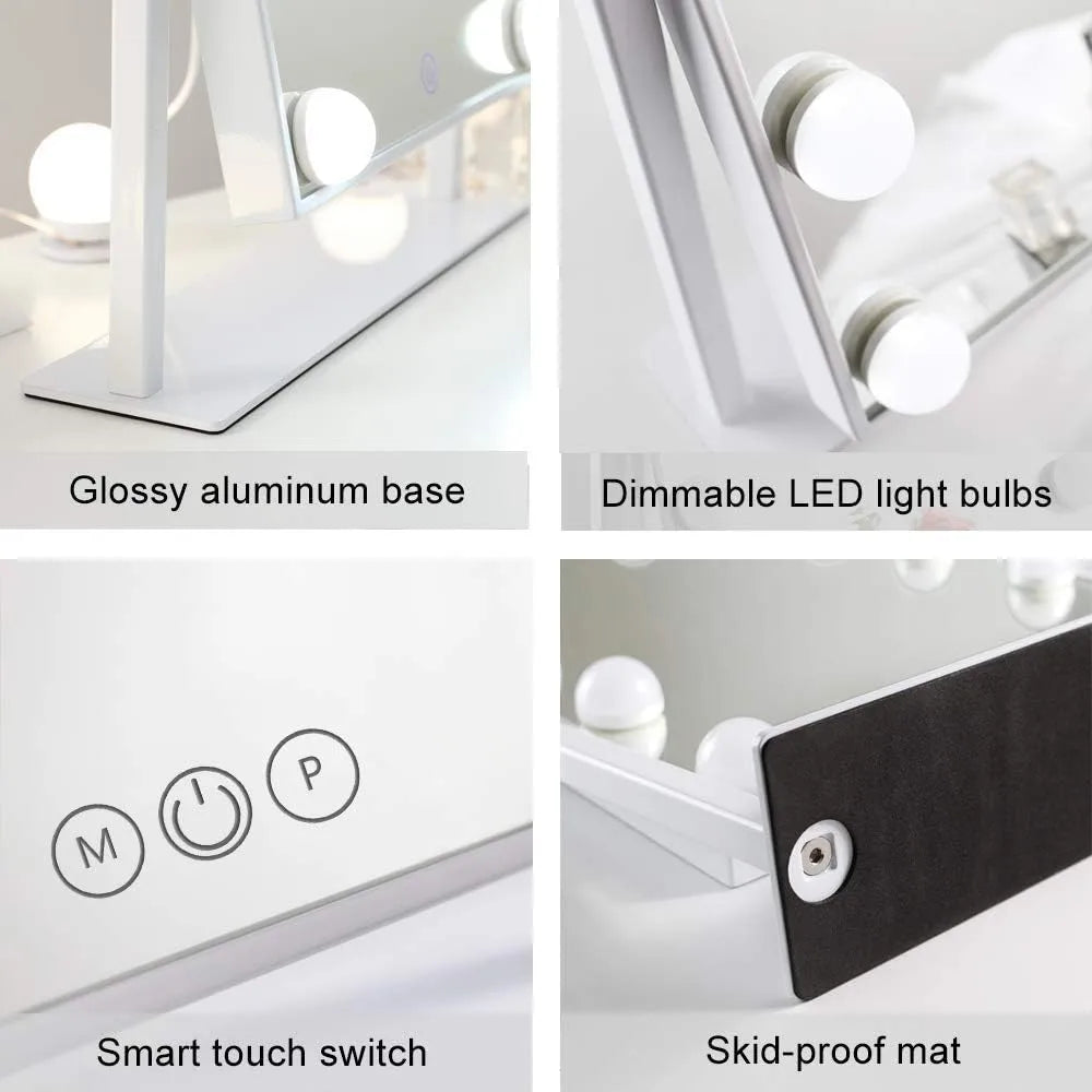 Hollywood Lighted Vanity Mirror with 12 Dimmable Bulbs and 3 Color Lightning Modes 12v Power Supply Cord