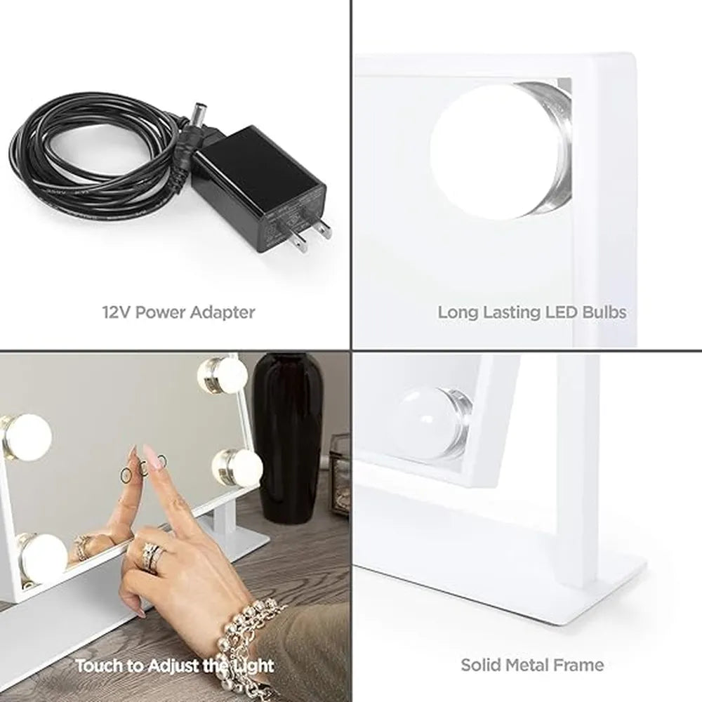 Hollywood Lighted Vanity Mirror with 12 Dimmable Bulbs and 3 Color Lightning Modes 12v Power Supply Cord