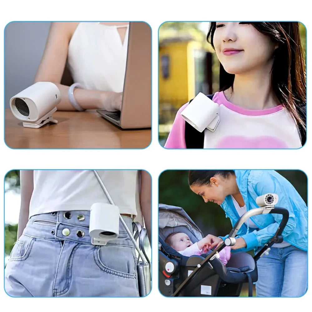 Mini Waist Fan with 100 Adjustable Speeds, 1800mAh Rechargeable Battery, Wearable Clip, Quick Charging – White