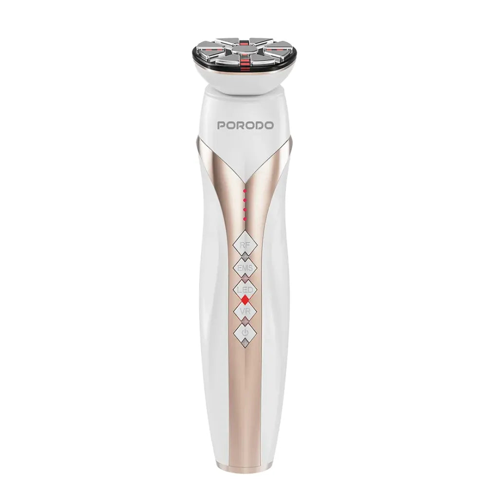 Porodo RF Face Lifting Machine with EMS Microcurrent, Skin Tightening Device, 5-Mode LED Phototherapy, VR Vibration, Battery Powered – For All Skin Types