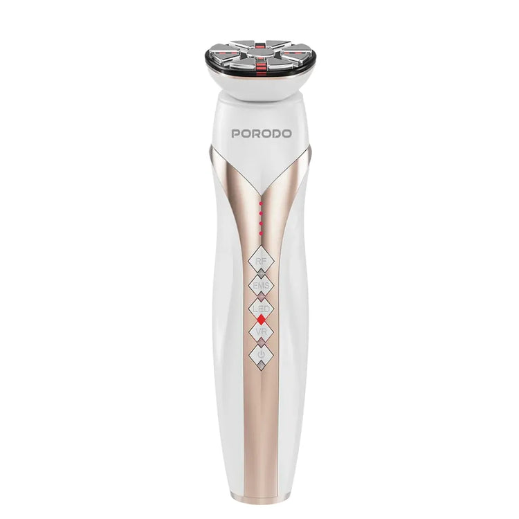 Porodo RF Face Lifting Machine with EMS Microcurrent, Skin Tightening Device, 5-Mode LED Phototherapy, VR Vibration, Battery Powered – For All Skin Types