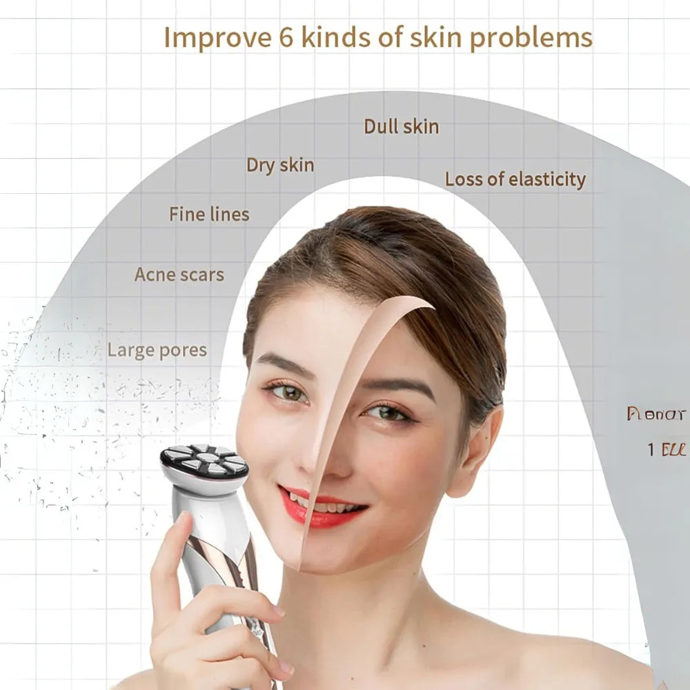 Porodo RF Face Lifting Machine with EMS Microcurrent, Skin Tightening Device, 5-Mode LED Phototherapy, VR Vibration, Battery Powered – For All Skin Types