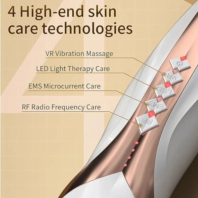 Porodo RF Face Lifting Machine with EMS Microcurrent, Skin Tightening Device, 5-Mode LED Phototherapy, VR Vibration, Battery Powered – For All Skin Types