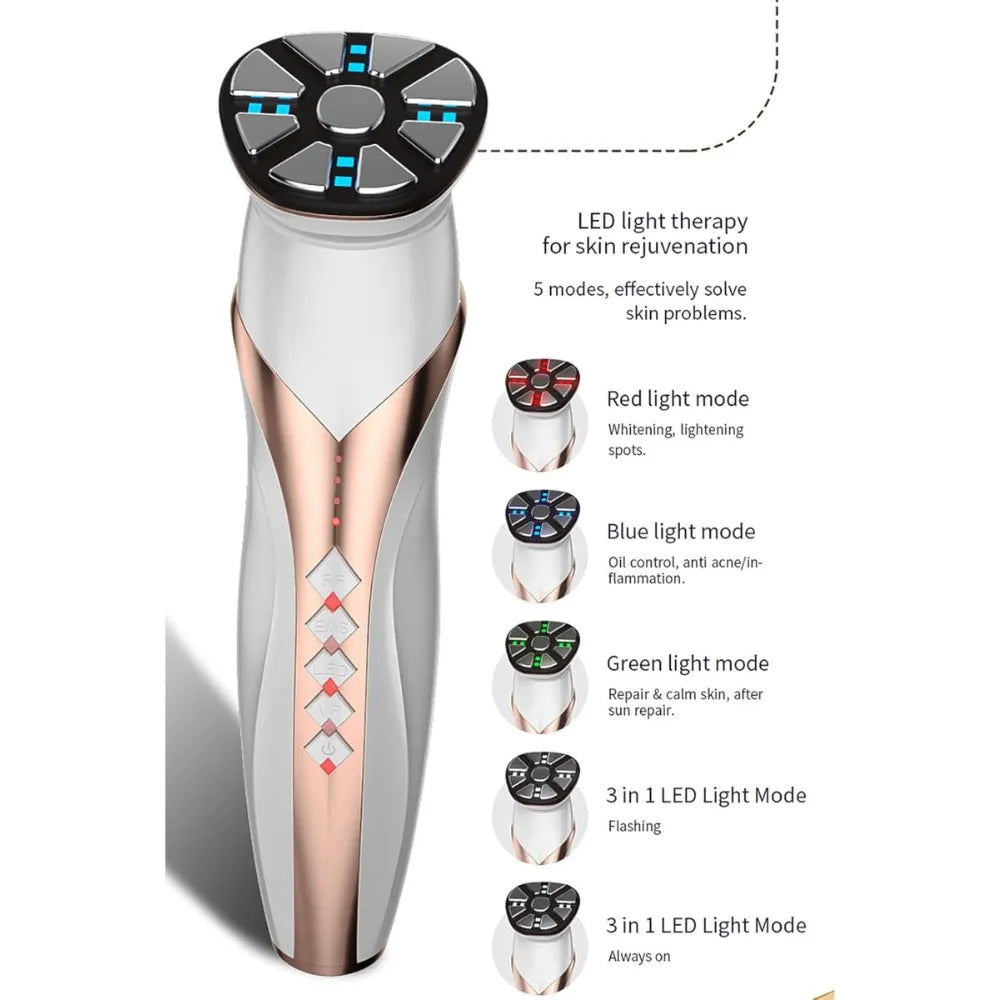 Porodo RF Face Lifting Machine with EMS Microcurrent, Skin Tightening Device, 5-Mode LED Phototherapy, VR Vibration, Battery Powered – For All Skin Types