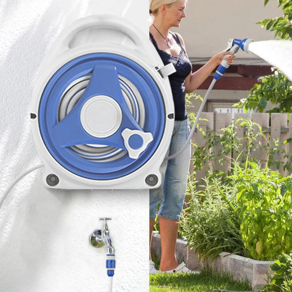 Compact Manual Retractable Hose Pipe with Multi-Function Spray Nozzle, Lightweight Freestanding Garden Hose Set