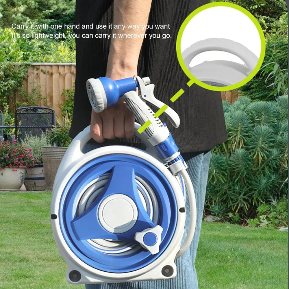 Compact Manual Retractable Hose Pipe with Multi-Function Spray Nozzle, Lightweight Freestanding Garden Hose Set