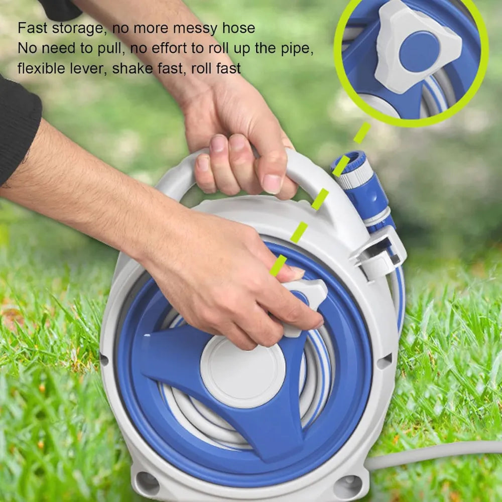 Compact Manual Retractable Hose Pipe with Multi-Function Spray Nozzle, Lightweight Freestanding Garden Hose Set