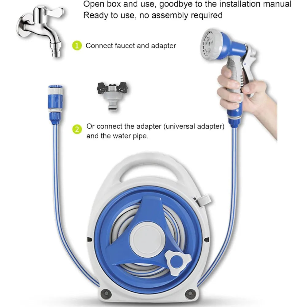Compact Manual Retractable Hose Pipe with Multi-Function Spray Nozzle, Lightweight Freestanding Garden Hose Set