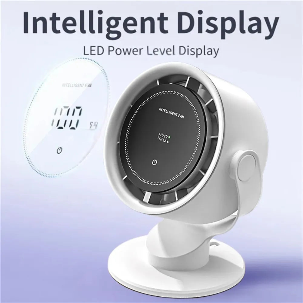K804 Touch Screen Desktop Fan – 100 Speed Settings, 4000mAh Rechargeable Battery, Digital Display, Wall-Mountable – White