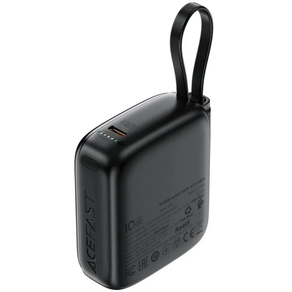 ACEFAST M15-10000 Power Bank PD 20W Fast Charging 10000mAh Portable Charger with Built-in Cable and LED Display