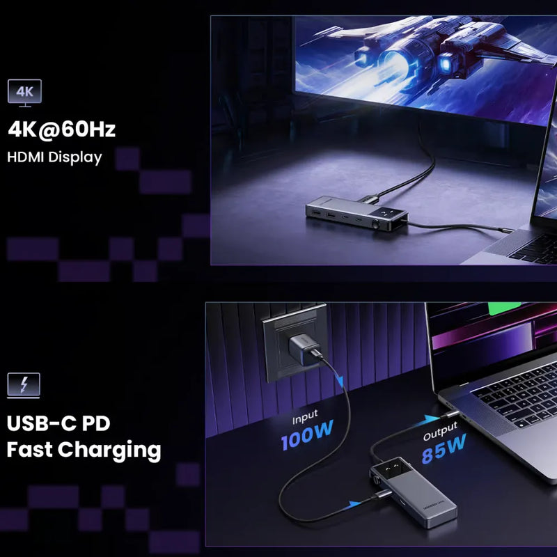 UGREEN 35998 Uno 6-in-1 USB-C Hub with 10Gbps Data Ports, 4K@60Hz HDMI, and PD100W