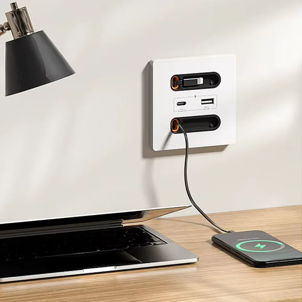 Universal Smart Socket 220V Wall Mount with 20W USB-C Fast Charging Port for Type-C Mobile Devices – Plastic Square Panel