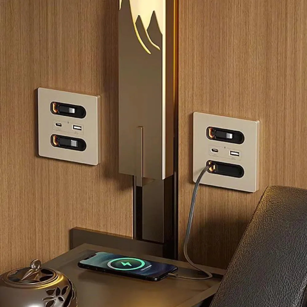 Universal Smart Socket 220V Wall Mount with 20W USB-C Fast Charging Port for Type-C Mobile Devices – Plastic Square Panel